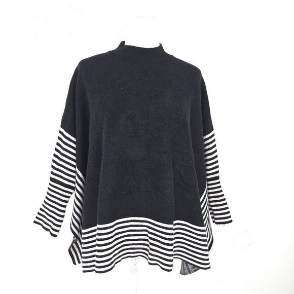 Patricia Luca Milano Black White Sweater Oversized Cape Knit Women One Size Mod - Picture 1 of 7
